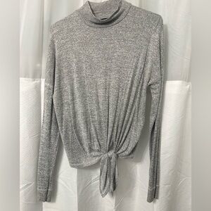 Abercrombie & Fitch Heather Gray Tie-Front Long Sleeve Top